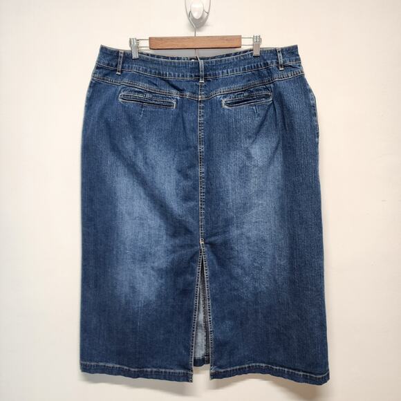 Vintage Y2K Cato Denim Maxi Skirt Size 20W Medium Wash Back Slit Boho Festival - Picture 2 of 11